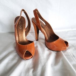Aldo orange peep toe pumps